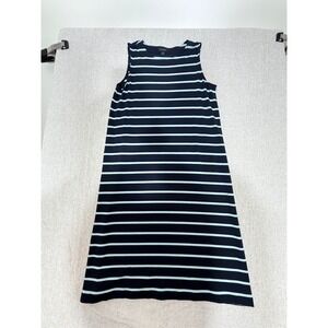 J. Jill Wearever Navy Blue Mint Green Striped Sleeveless Shift Dress Womens XS